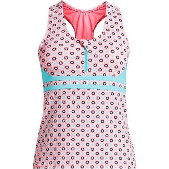 New Land’s End size zip front chlorine resist tankini Wood Lilly aqua print S - Picture 1 of 6